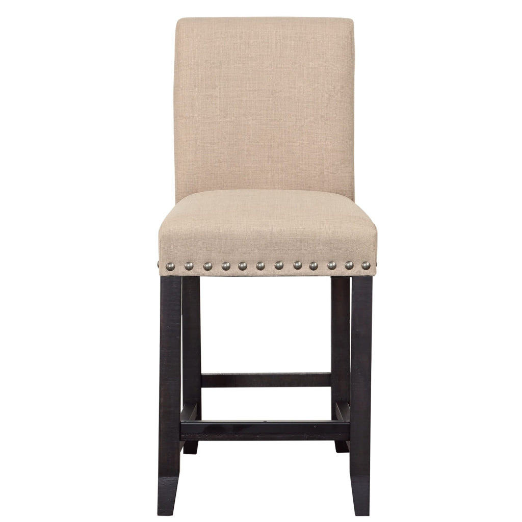 Fabric Upholstered Wooden Counter Height Stool with Nail head Trim Set of 2 Brown - 7YC970F MSF-7YC970F