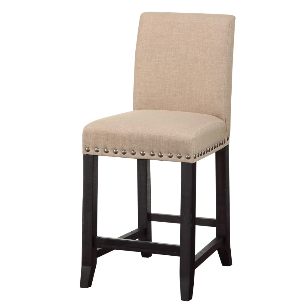 Fabric Upholstered Wooden Counter Height Stool with Nail head Trim Set of 2 Brown - 7YC970F MSF-7YC970F