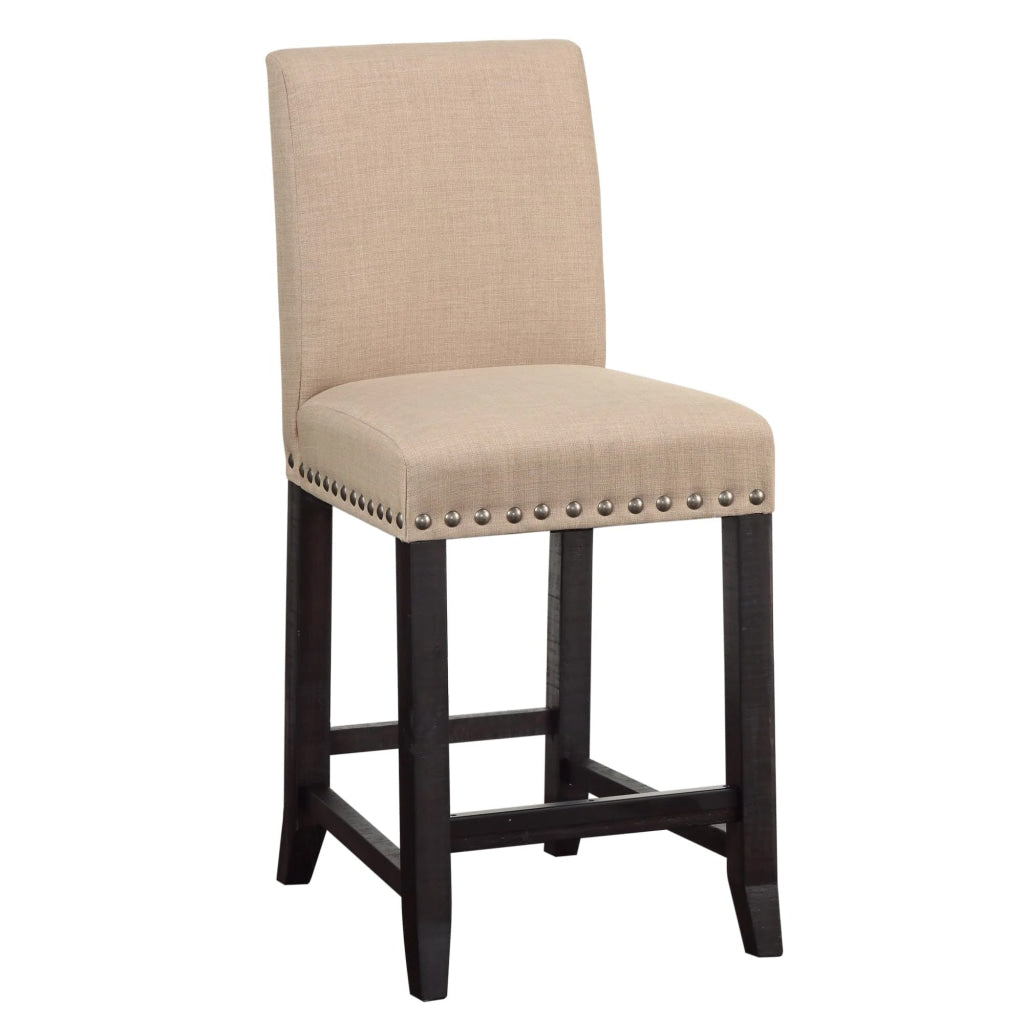 Fabric Upholstered Wooden Counter Height Stool with Nail head Trim Set of 2 Brown - 7YC970F MSF-7YC970F