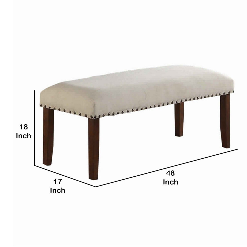 Rubber Wood Bench With Nail trim head design Brown and Cream PDX-F1548