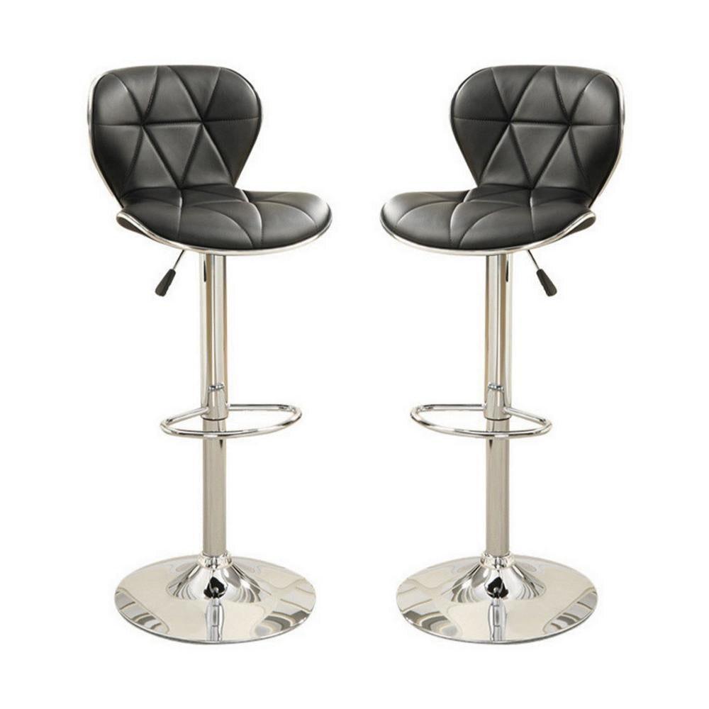 Leather Upholstered Bar Stool With Gas Lift Black Set of 2 By Casagear Home PDX-F1550