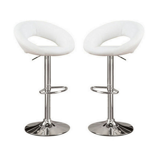 Metal Base Bar Stool With Faux Leather Seat White & Silver Set of 2 PDX-F1554