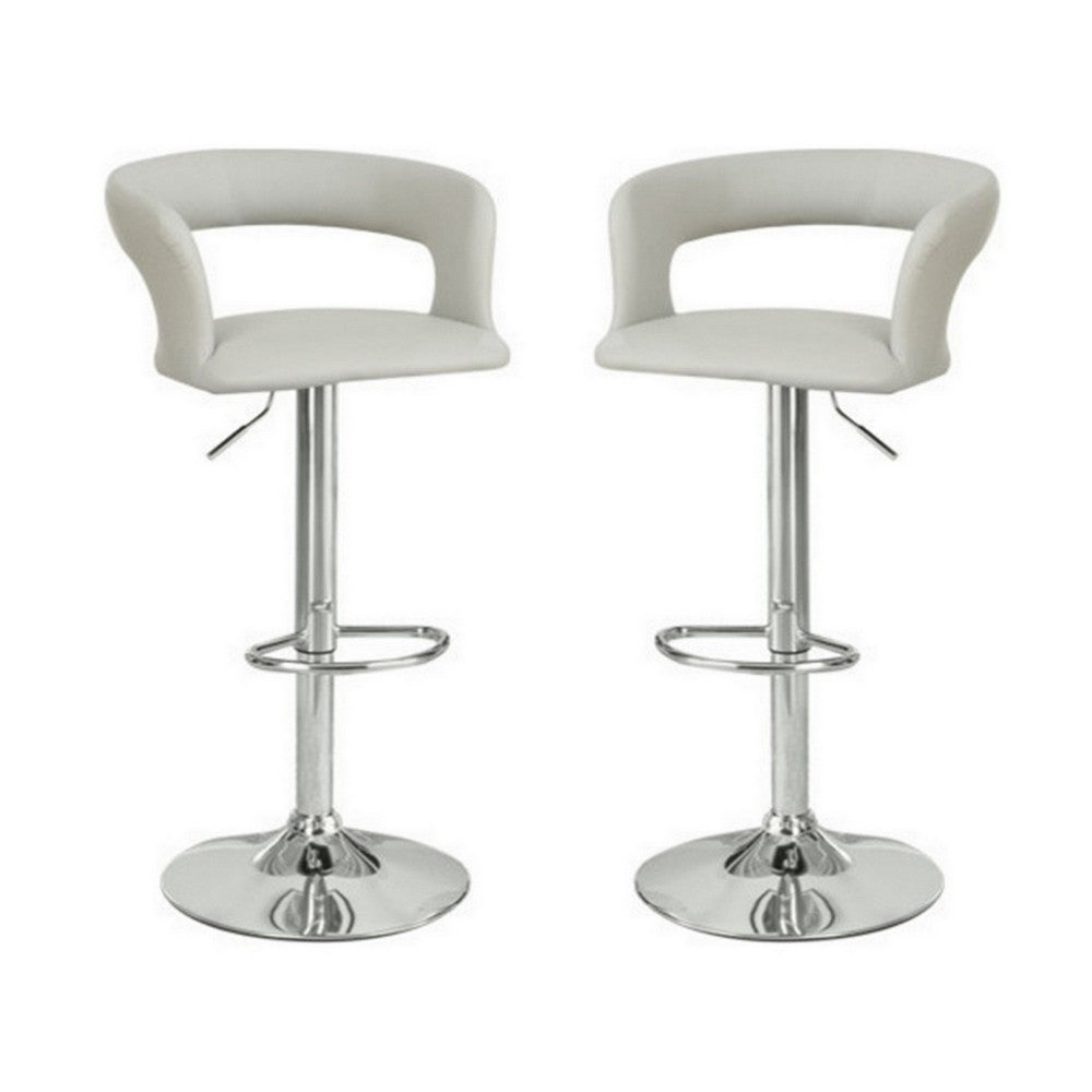 Metal Base Bar Stool With Faux Leather Seat And Gas Lift, Gray & Silver Set of 2