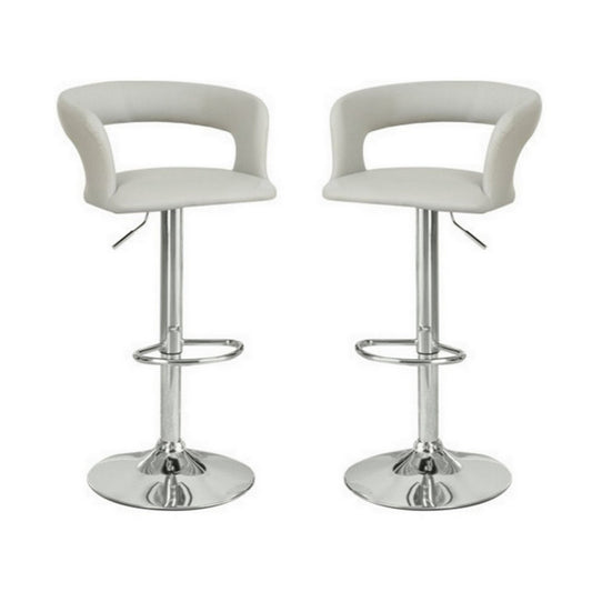 Metal Base Bar Stool With Faux Leather Seat And Gas Lift, Gray & Silver Set of 2