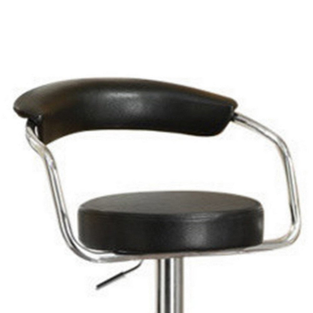 Round Seat Bar Stool With Gas Lift Black and Silver Set of 2 PDX-F1559