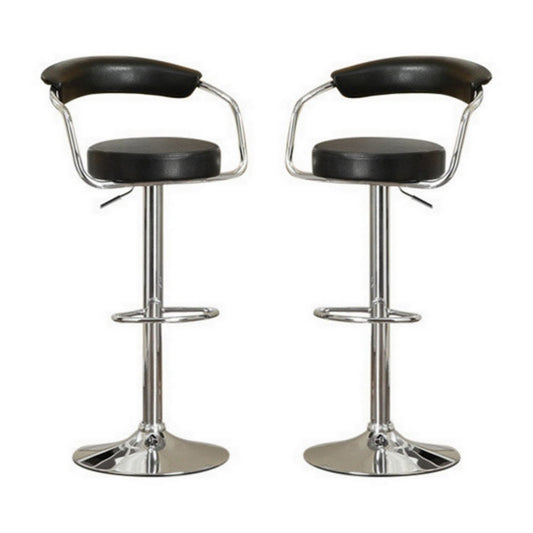 Round Seat Bar Stool With Gas Lift Black and Silver Set of 2 PDX-F1559