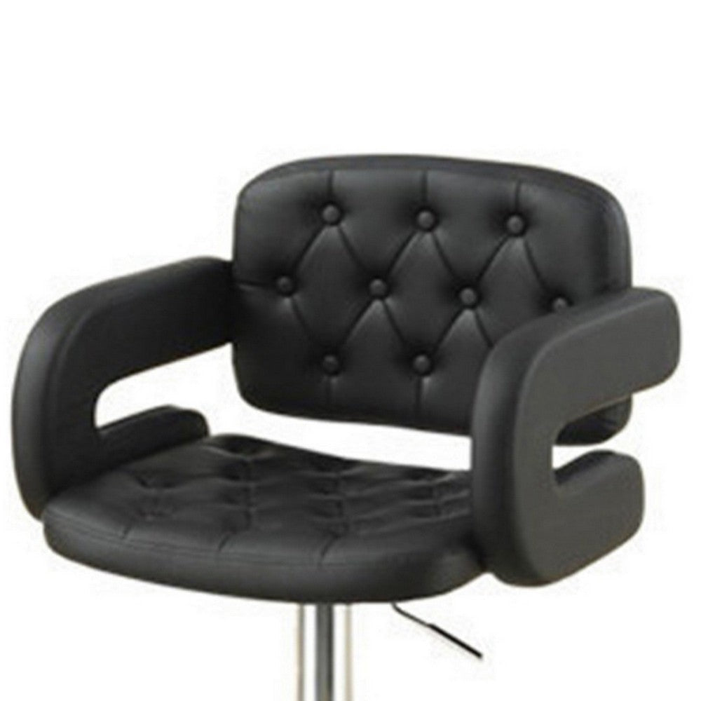 Chair Style Barstool With Tufted Seat And Back Black And Silver PDX-F1561