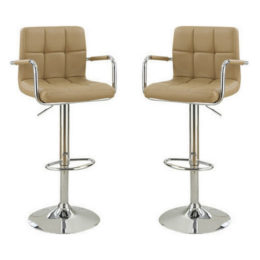 Arm Chair Style Bar Stool With Gas Lift Brown And Silver Set of 2 By Poundex PDX-F1568