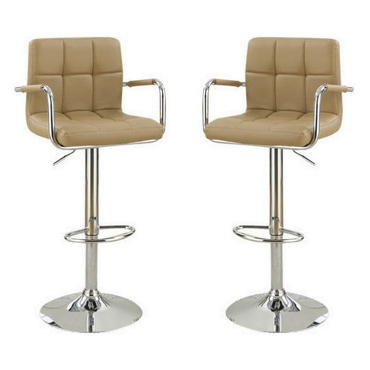 Arm Chair Style Bar Stool With Gas Lift Brown And Silver Set of 2 By Poundex PDX-F1568