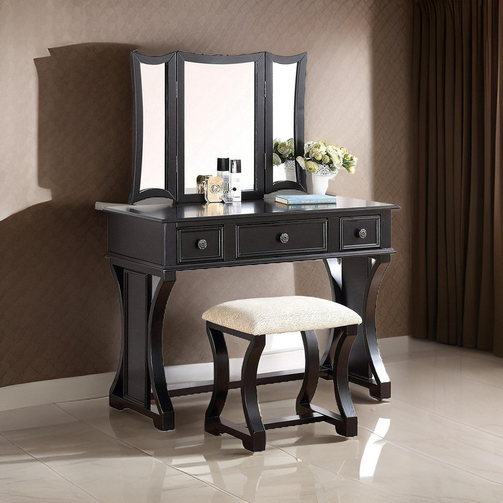 Modish Vanity Set Featuring Stool And Mirror Black By Poundex PDX-F4116