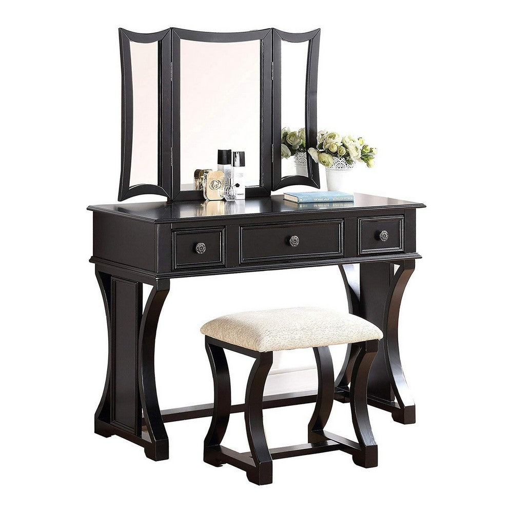 Modish Vanity Set Featuring Stool And Mirror Black By Poundex PDX-F4116