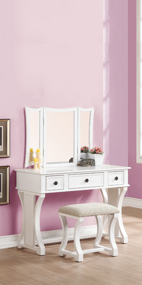 Modish Vanity Set Featuring Stool And Mirror White By Casagear Home