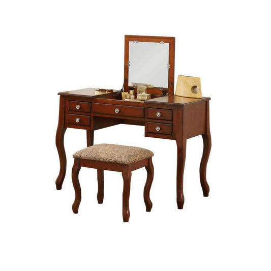 Cherub Vanity Set Featuring Stool And Mirror Cherry Brown