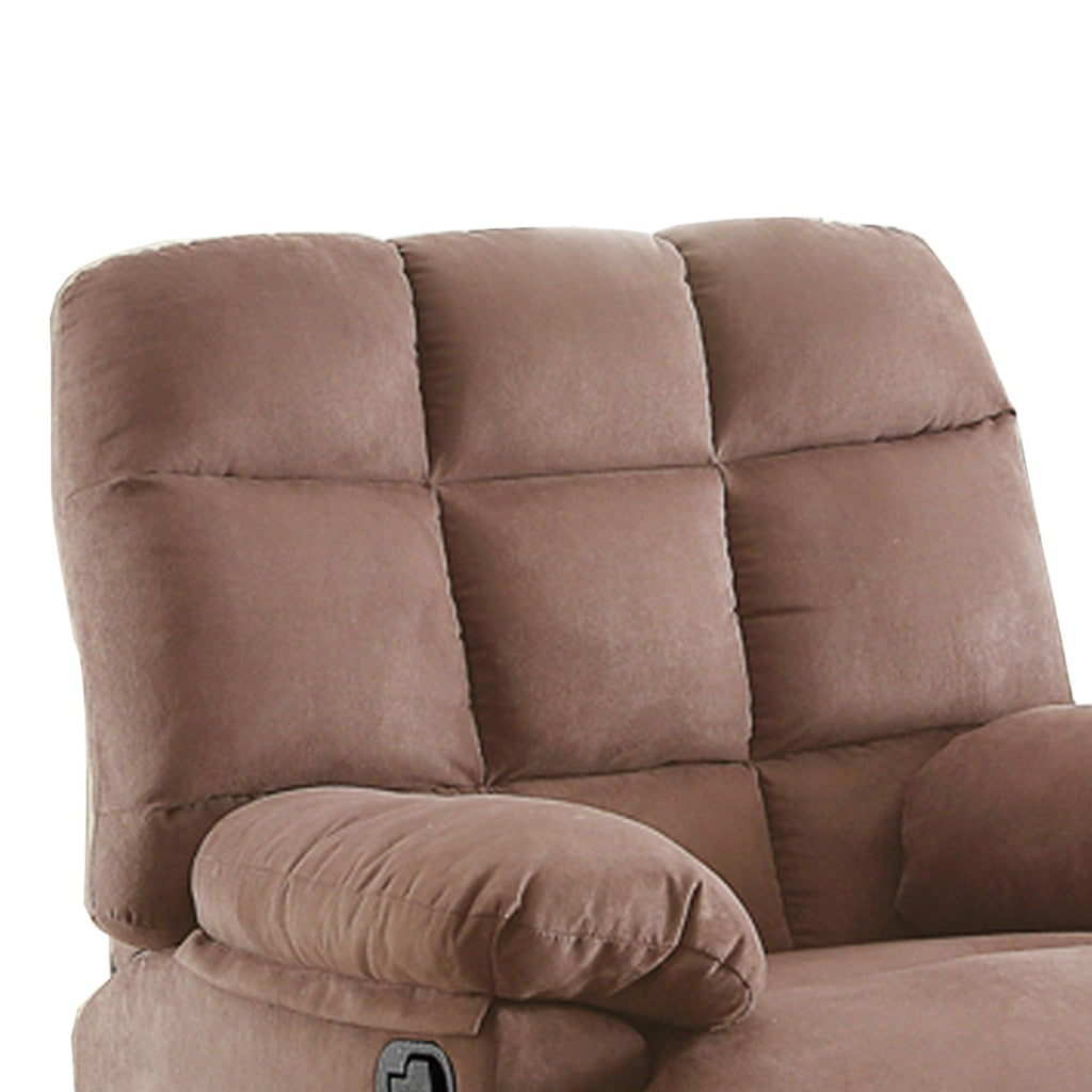 Plush Cushioned Recliner With Tufted Back And Roll Arms In Saddle Brown PDX-F6622