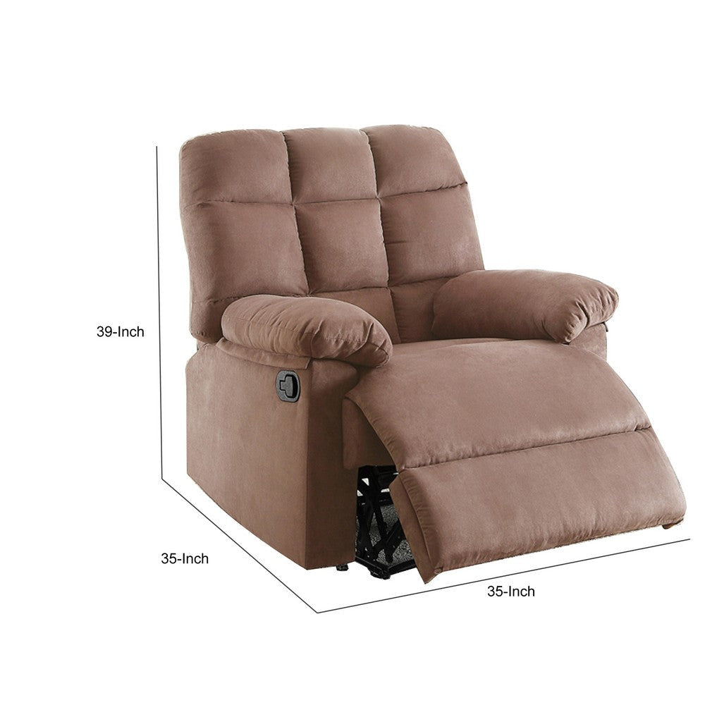 Plush Cushioned Recliner With Tufted Back And Roll Arms In Saddle Brown PDX-F6622