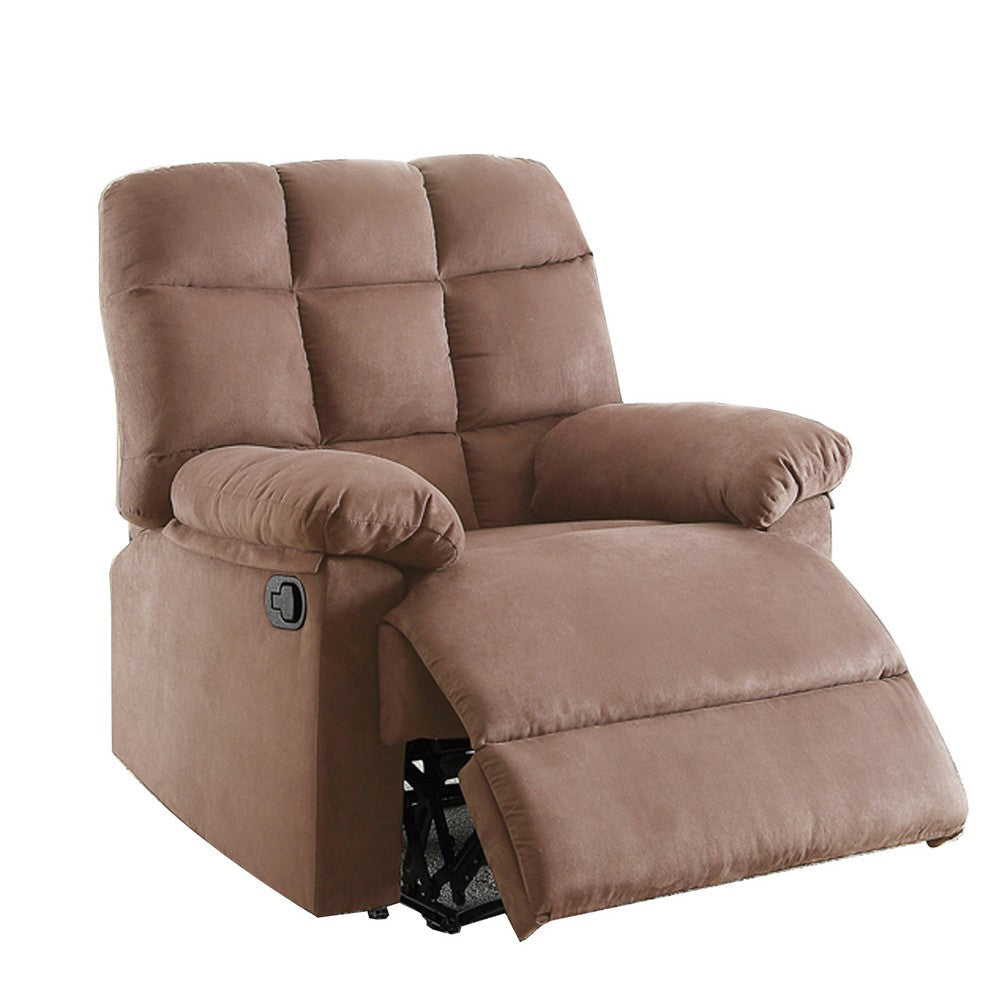 Plush Cushioned Recliner With Tufted Back And Roll Arms In Saddle Brown PDX-F6622