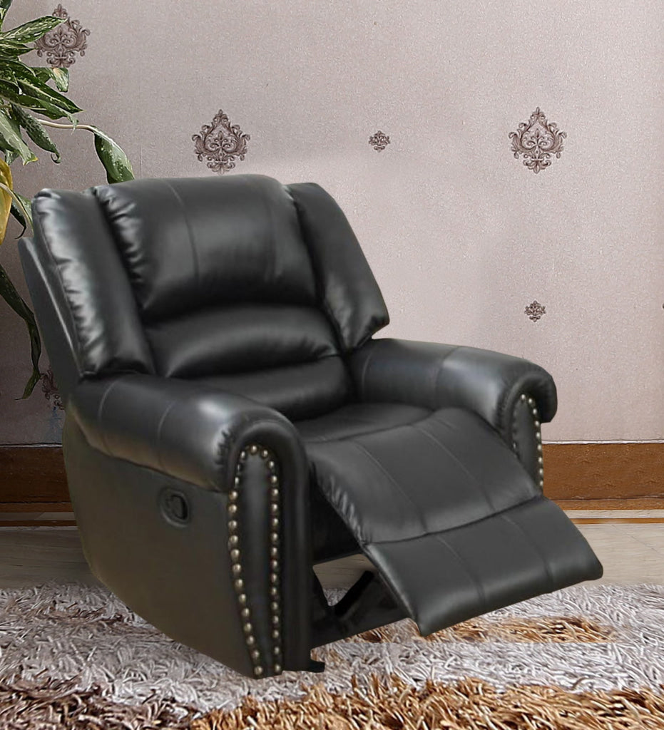 Immense Relief Bonded Leather & Plywood Recliner/Glider, Black