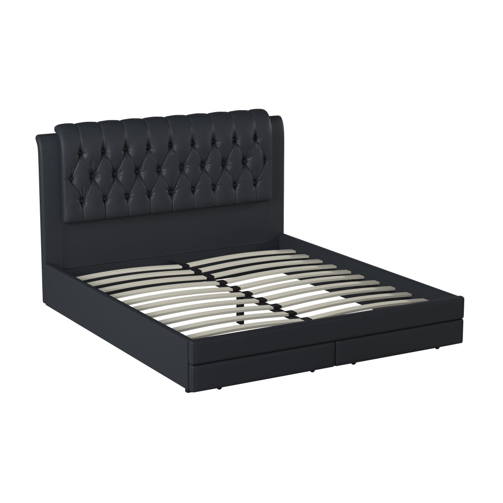 Mesmerizing Wooden C.King Bed With Tufted PU Head Board Black By Casagear Home PDX-F9338CK