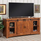 Wood and Metal TV Stand With 2 Mesh Style Doors Honey Tobacco Brown By Casagear Home SDF-90907