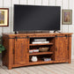 Wood and Metal TV Stand With 2 Mesh Style Doors Honey Tobacco Brown By Casagear Home SDF-90907