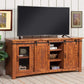 Wood and Metal TV Stand With 2 Mesh Style Doors, Honey Tobacco Brown By Casagear Home