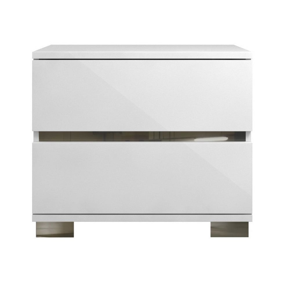 Acrylic Lacquer 2 Drawer Nightstand With Chrome Legs White SIF-2104-WHG