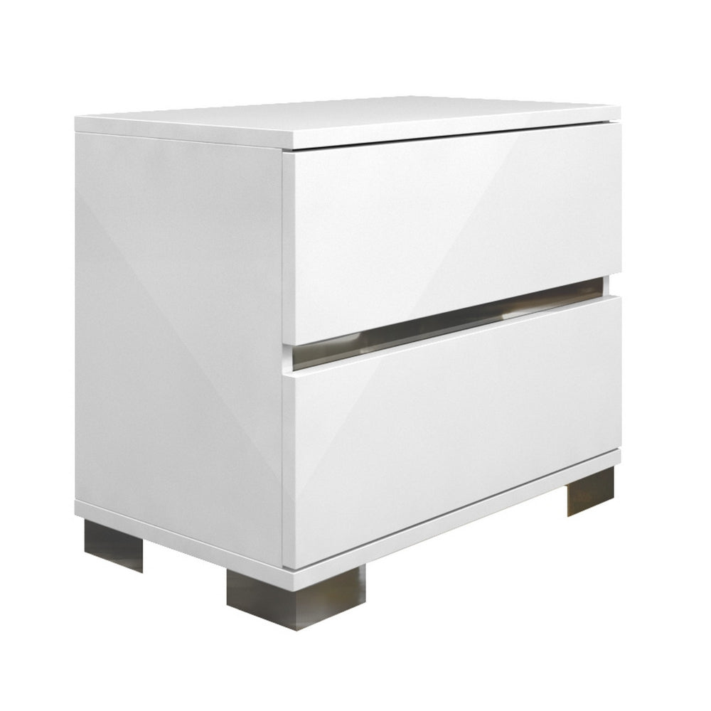 Acrylic Lacquer 2 Drawer Nightstand With Chrome Legs White SIF-2104-WHG