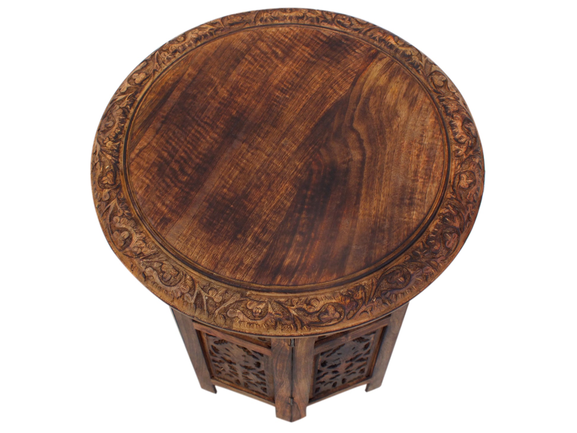 18 Inch Mango Wood Folding Accent Table Handcarved Walnut Brown By The Urban Port UPT-148946