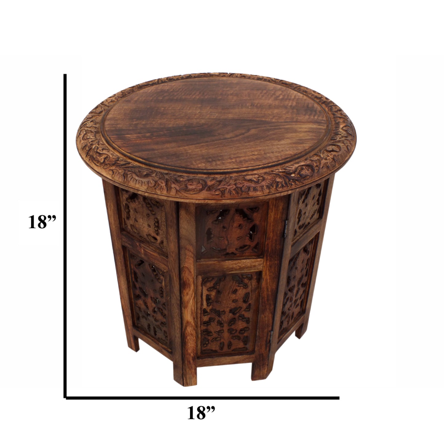 18 Inch Mango Wood Folding Accent Table Handcarved Walnut Brown By The Urban Port UPT-148946