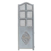 Three Panel Wooden Room Divider with Traditional Carvings and Cutouts Blue By The Urban Port UPT-164564