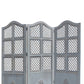 Three Panel Wooden Room Divider with Traditional Carvings and Cutouts Blue By The Urban Port UPT-164564