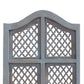 Three Panel Wooden Room Divider with Traditional Carvings and Cutouts Blue By The Urban Port UPT-164564