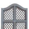 Three Panel Wooden Room Divider with Traditional Carvings and Cutouts Blue By The Urban Port UPT-164564