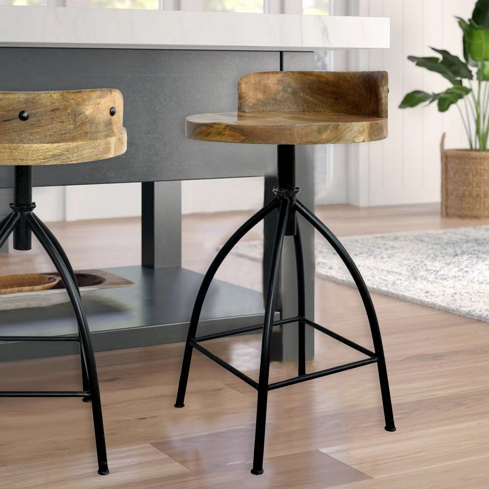 Pia 25-31 Inch Industrial Style Counter Height Stool with Adjustable Swivel Seat Brown Black By The Urban Port UPT-165867