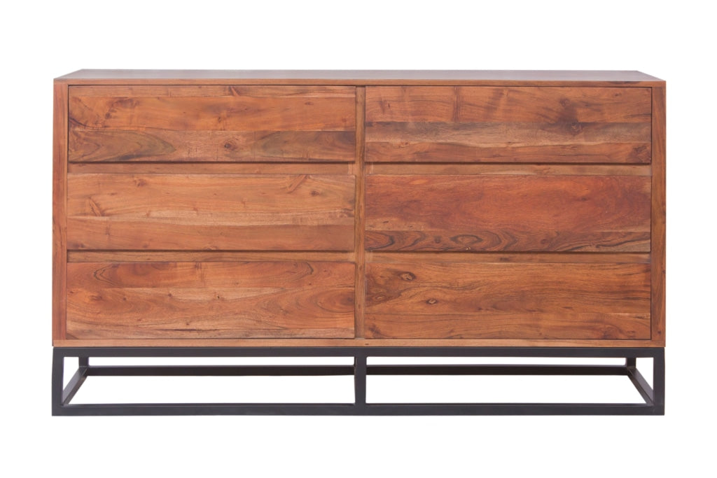 Modern Acacia Wood Dresser or Display Unit With Metal Base Walnut Brown and Black By Casagear Home UPT-182996