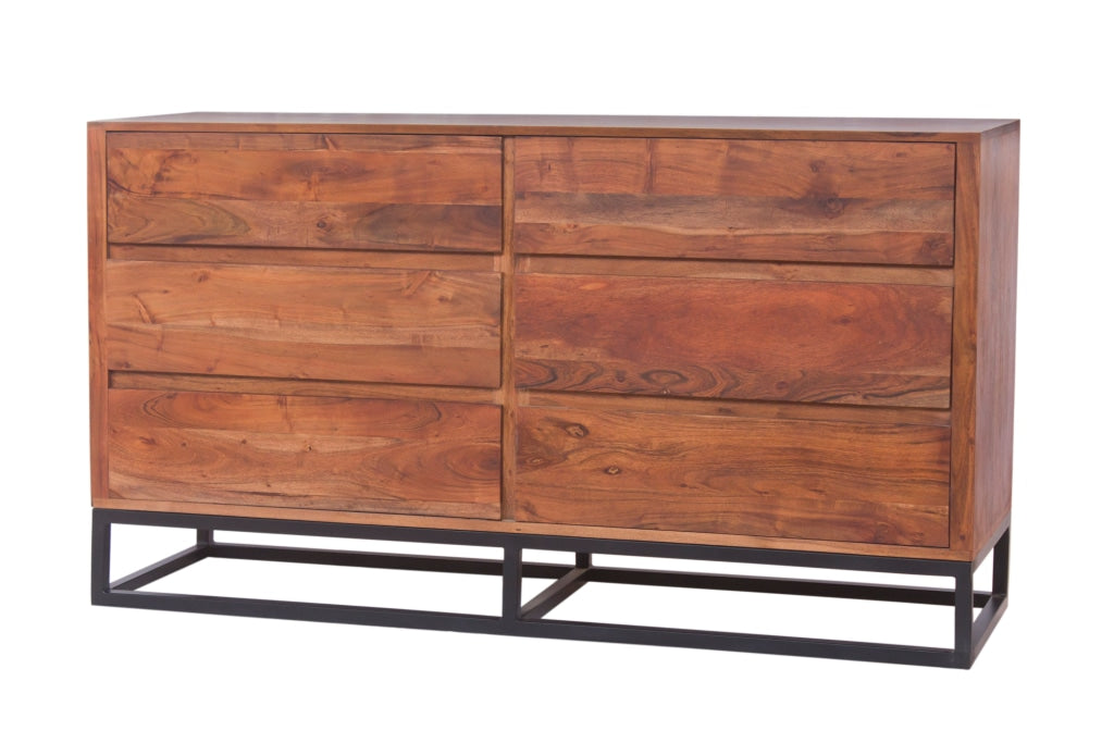 Modern Acacia Wood Dresser or Display Unit With Metal Base Walnut Brown and Black By Casagear Home UPT-182996