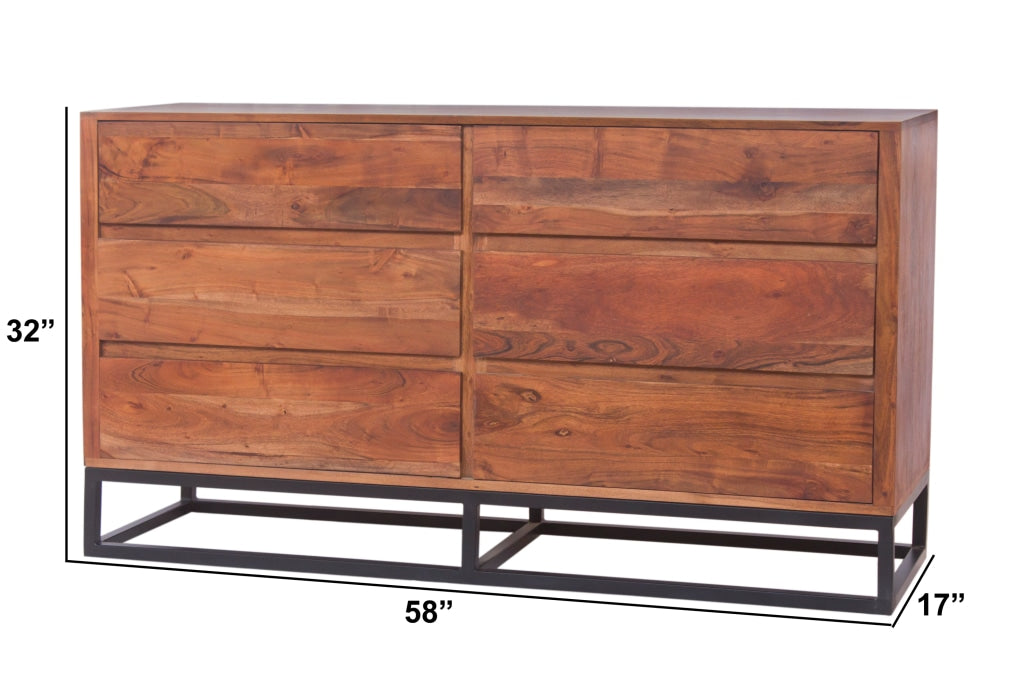 Modern Acacia Wood Dresser or Display Unit With Metal Base Walnut Brown and Black By Casagear Home UPT-182996