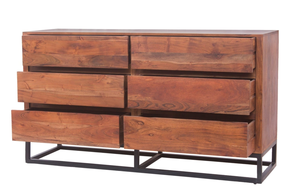 Modern Acacia Wood Dresser or Display Unit With Metal Base Walnut Brown and Black By Casagear Home UPT-182996