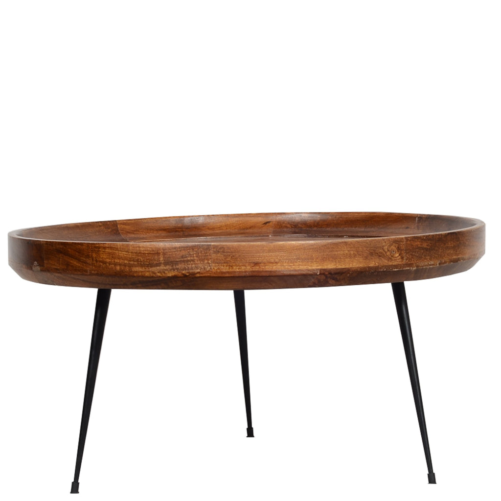 Gia Round Mango Wood Coffee Table With Splayed Metal Legs Brown and Black By The Urban Port UPT-183000