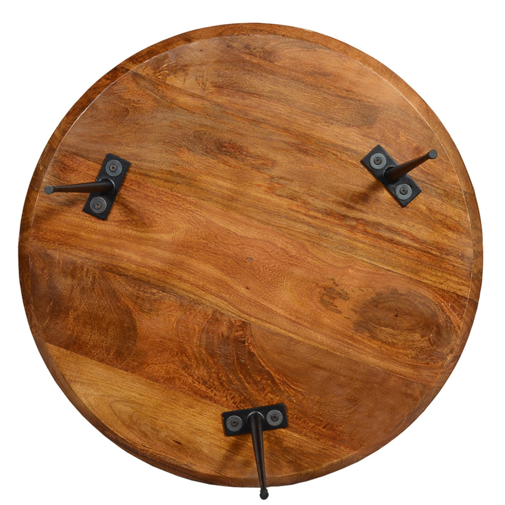 Gia Round Mango Wood Coffee Table With Splayed Metal Legs Brown and Black By The Urban Port UPT-183000