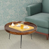 Gia Round Mango Wood Coffee Table With Splayed Metal Legs, Brown and Black By The Urban Port