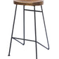 Jael 28 Inch Bar Stool with Mango Wood Saddle Seat Iron Rod Legs Brown and Black The Urban Port UPT-183797