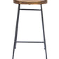 Jael 28 Inch Bar Stool with Mango Wood Saddle Seat Iron Rod Legs Brown and Black The Urban Port UPT-183797