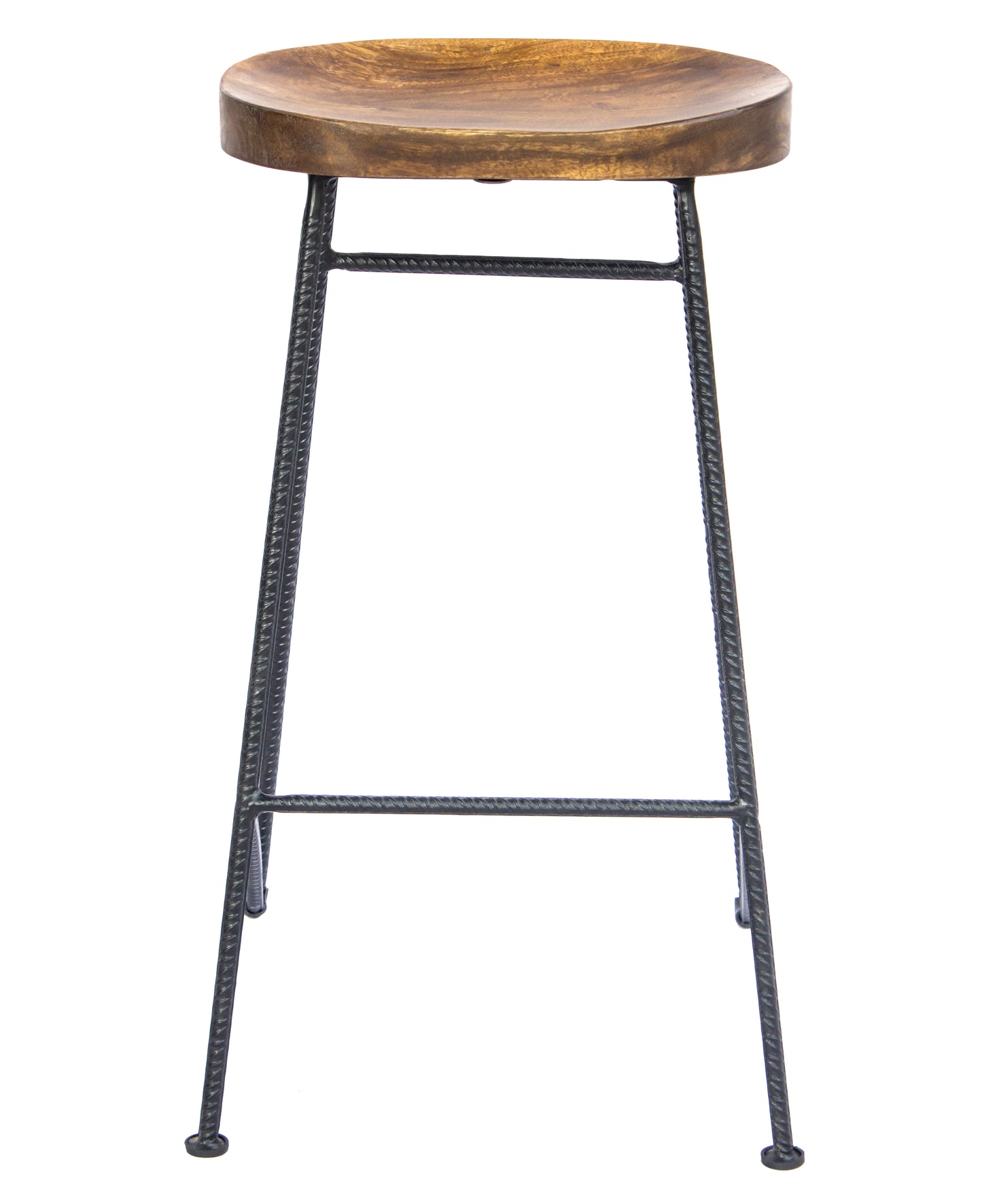 Jael 28 Inch Bar Stool with Mango Wood Saddle Seat Iron Rod Legs Brown and Black The Urban Port UPT-183797