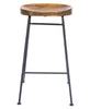 Jael 28 Inch Bar Stool with Mango Wood Saddle Seat Iron Rod Legs Brown and Black The Urban Port UPT-183797