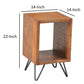 22 Inch Textured Cube Shape Wooden Nightstand with Angular Legs Brown and Black By The Urban Port UPT-204787