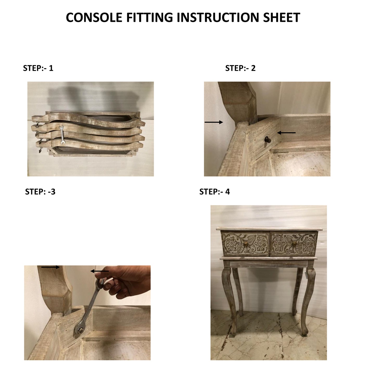 2 Drawer Mango Wood Console Table with Floral Carved Front Brown and White By The Urban Port UPT-226283