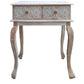 2 Drawer Mango Wood Console Table with Floral Carved Front Brown and White By The Urban Port UPT-226283