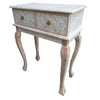 2 Drawer Mango Wood Console Table with Floral Carved Front Brown and White By The Urban Port UPT-226283