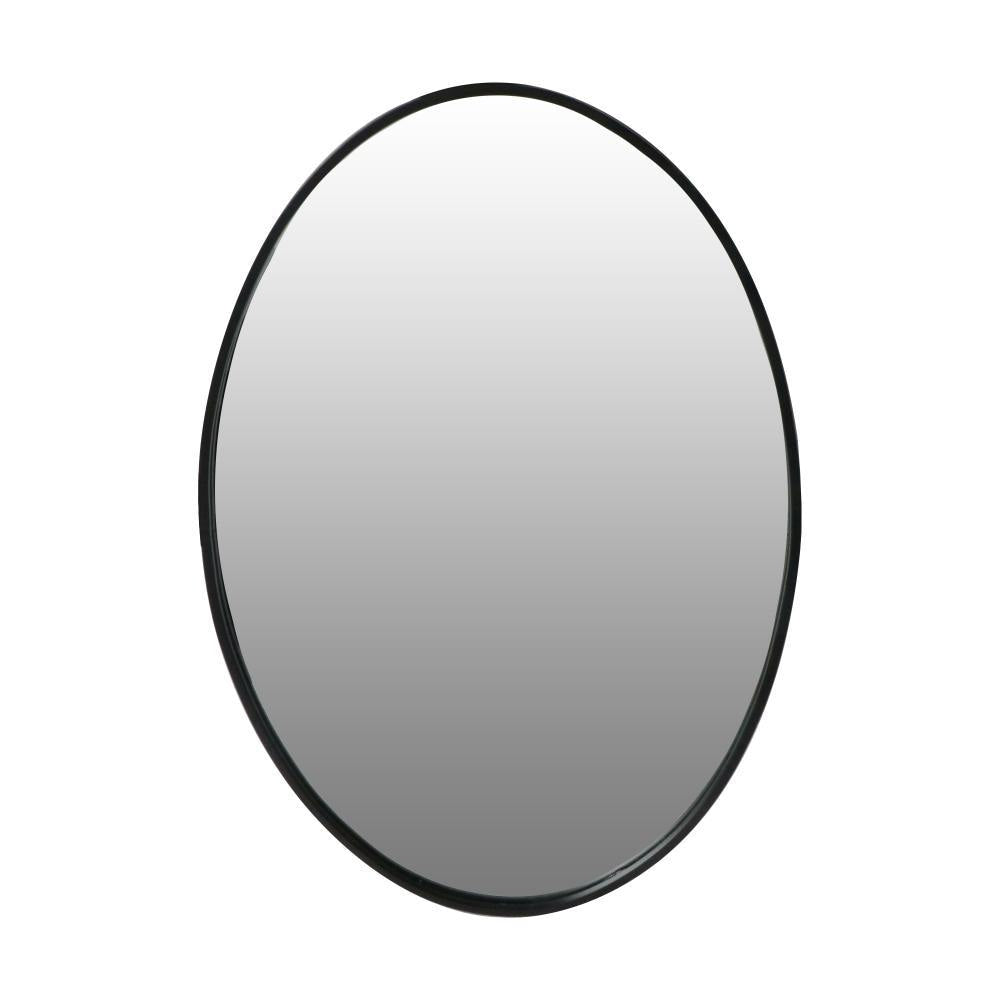 Oval Metal Wall Mirror with Framed Edges and Wooden Backing Black By The Urban Port UPT-228707